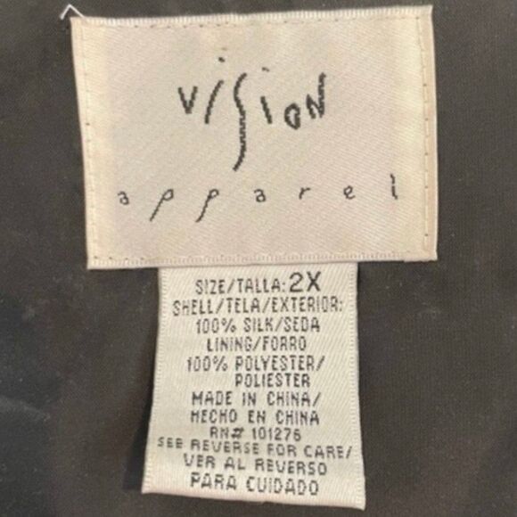 Vision Apparel Silk Beaded Blouse Black White Paisley Print Ruffle V-Neck 2X - Picture 6 of 7